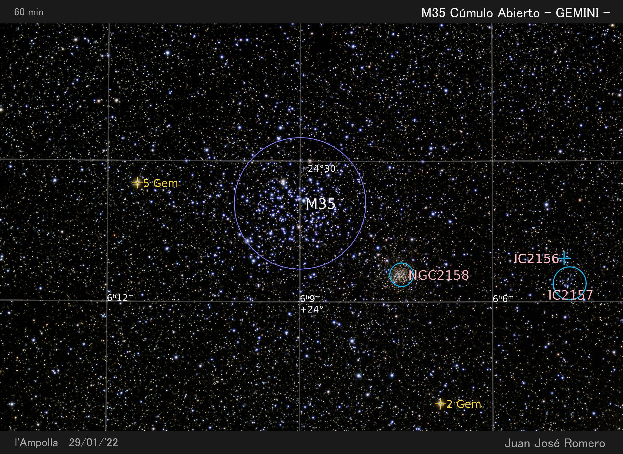 Objectes identificats: M35 (NGC2168), cúmul estel·lar obert