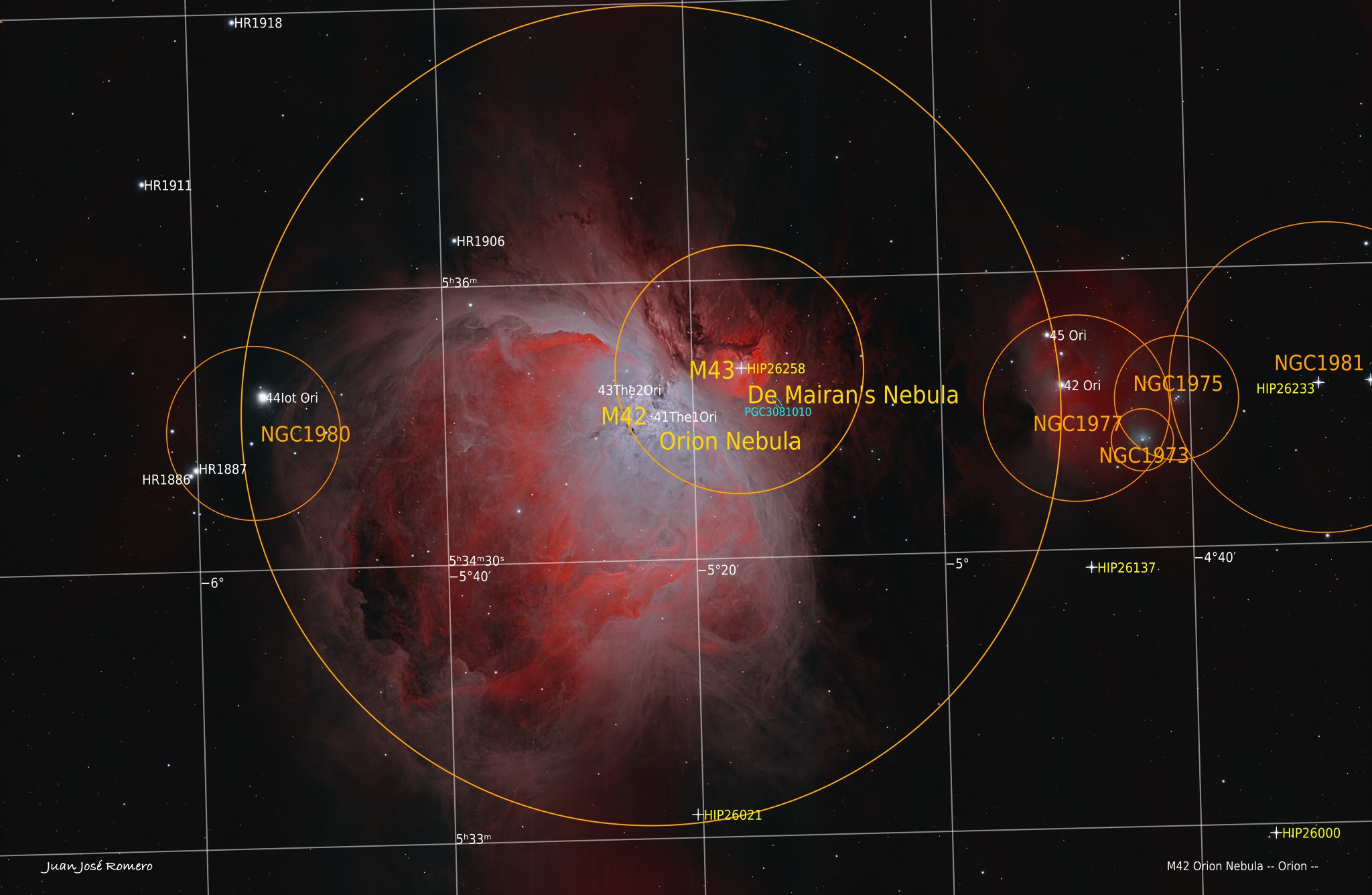 Objectes identificats: M42, Nebulosa d'Orió