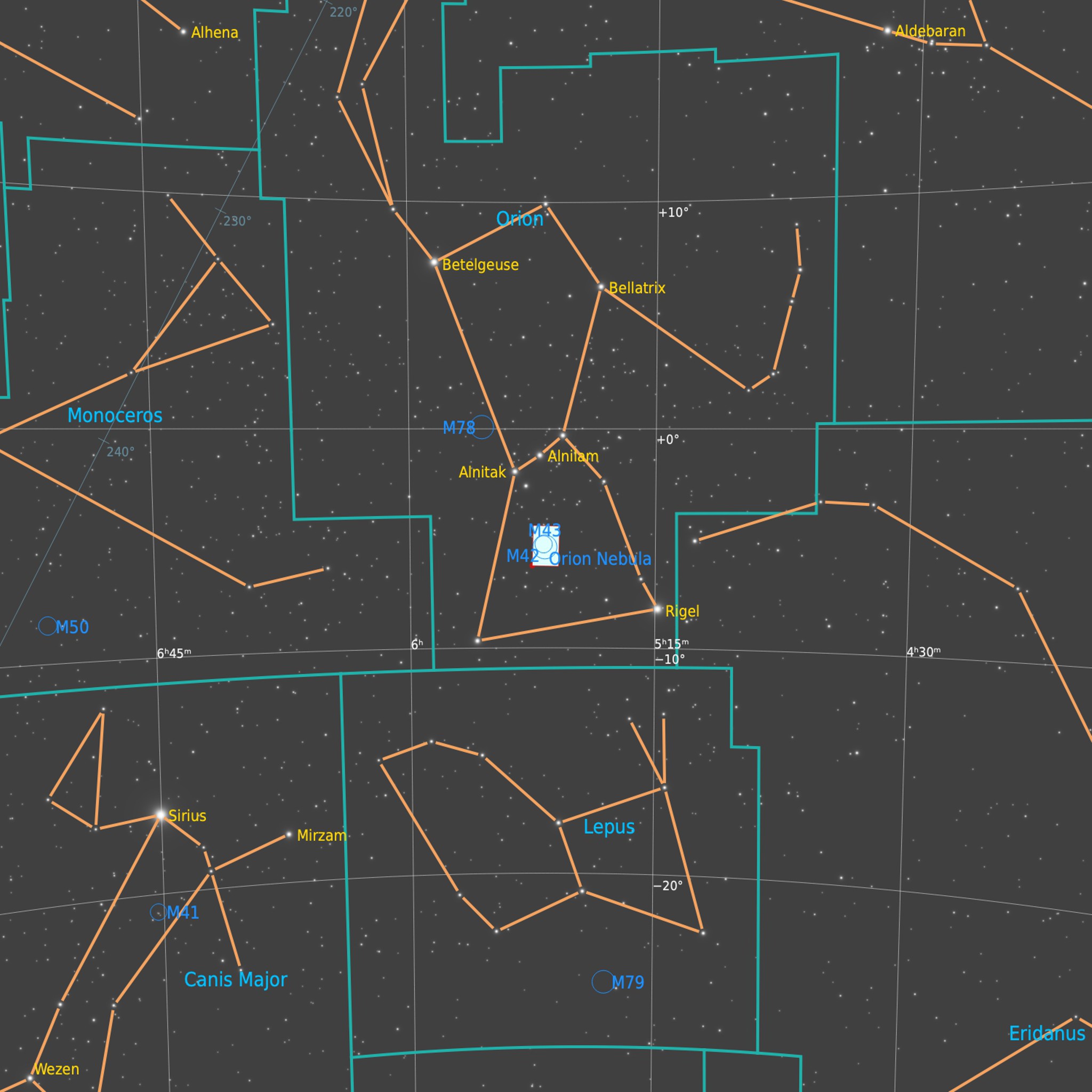 Carta de localització: M42, Nebulosa d'Orió