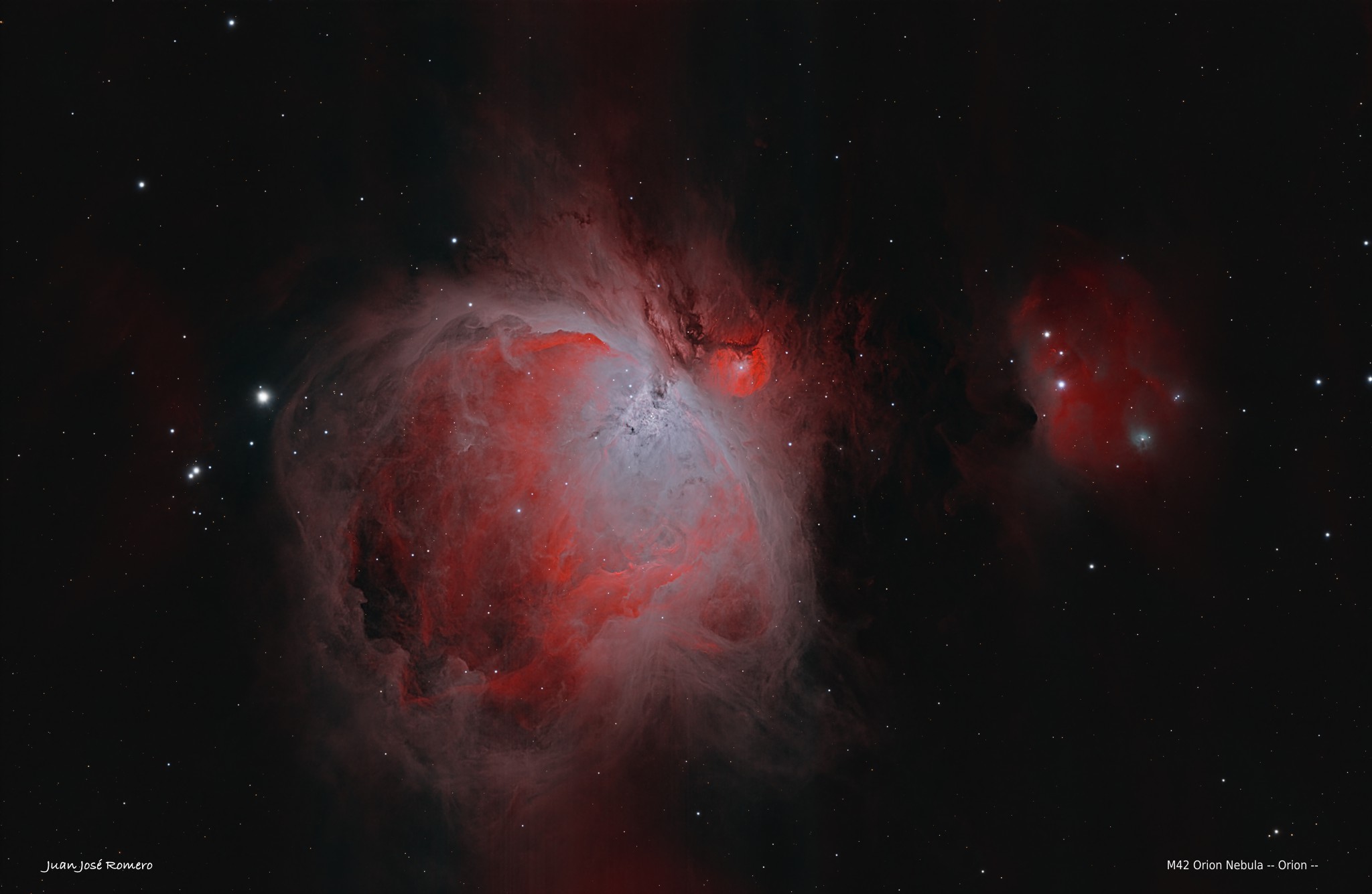 Versió amb vermell intensificat: M42, Nebulosa d'Orió