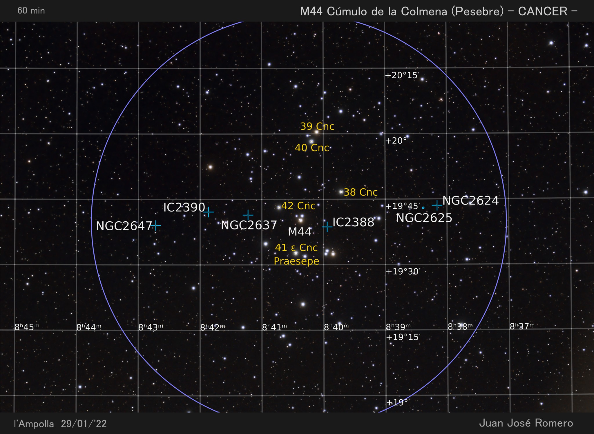 Objectes identificats: M44, el cúmul del Rusc (Praesepe)