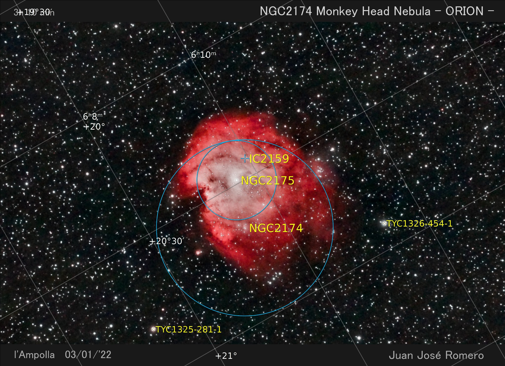 Imatge anotada: NGC 2174 – Nebulosa del Cap de Mico