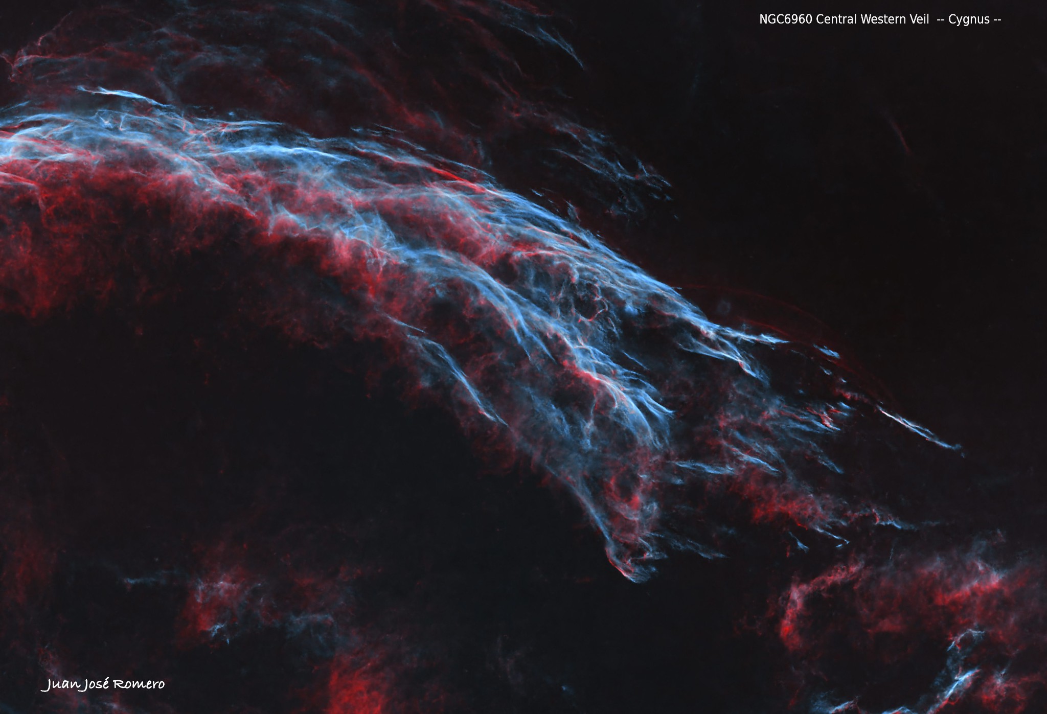Detall del Vel Central Oest: NGC6960 – Part Central Oest del Vel (Central Western Veil Nebula)