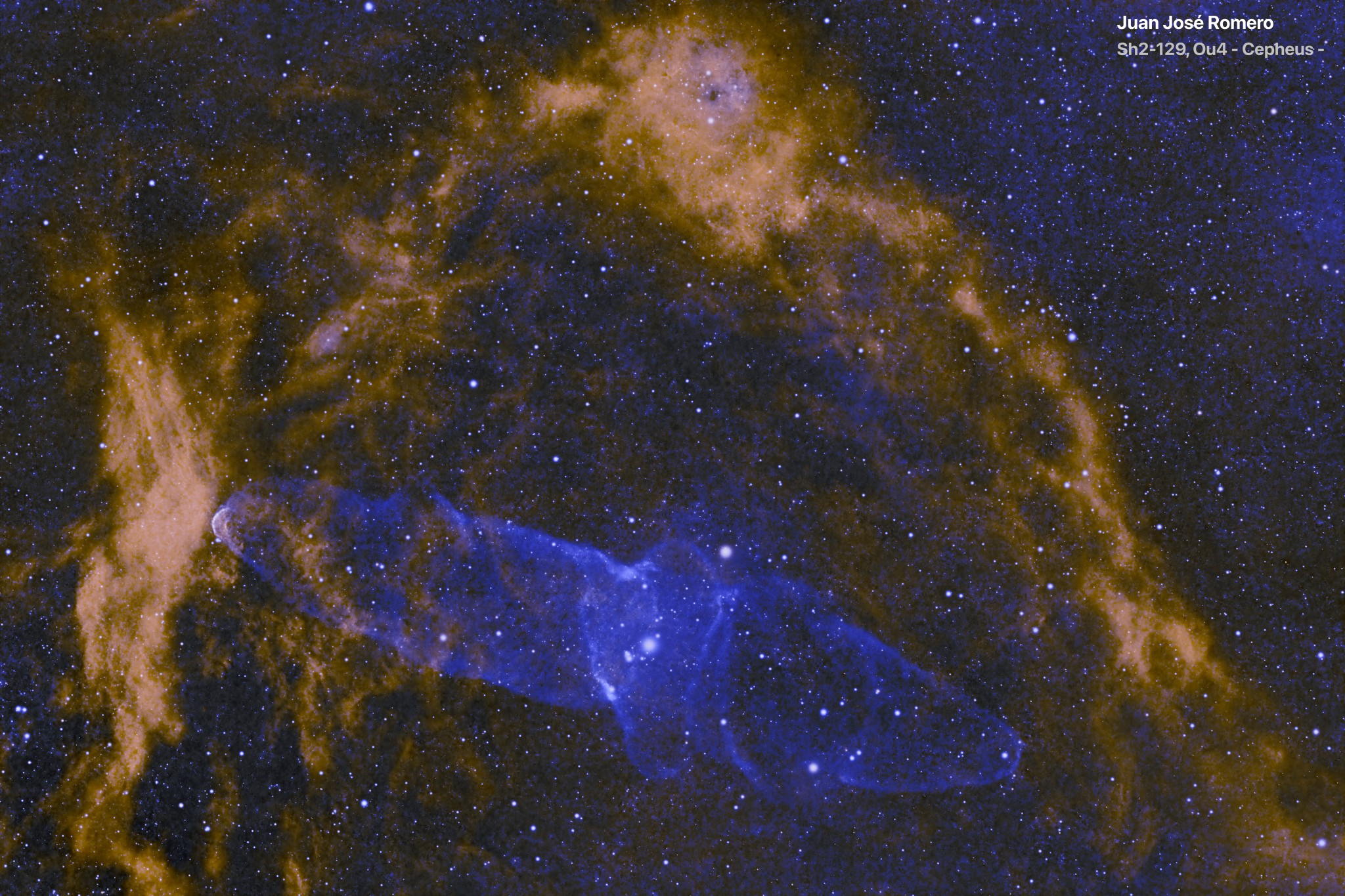 Processament alternatiu: Sh2-129 – Nebulosa del Ratpenat Volador i Ou4 – Nebulosa del Calamar